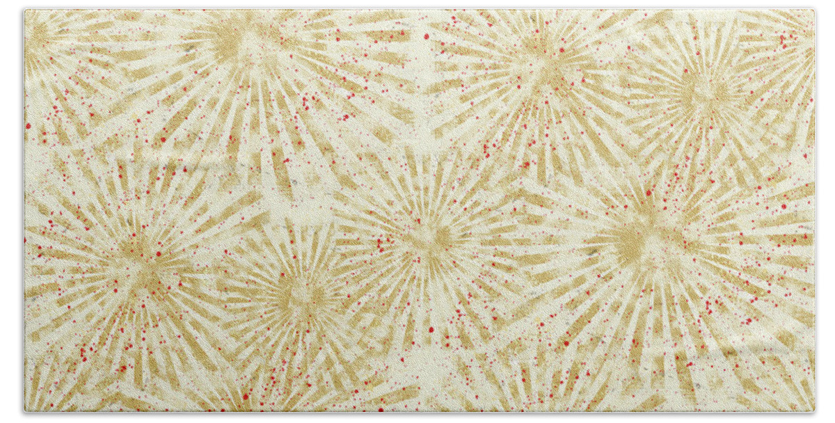 Sunburst Bath Towel featuring the painting Farm Fresh Sunburst Splatters Repeat Pattern by Audrey Jeanne Roberts