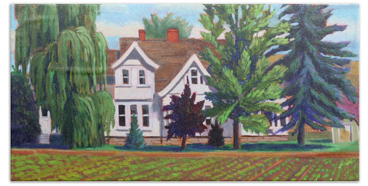 Farm House Bath Towel featuring the painting Farm House - Chinden Blvd by Kevin Hughes