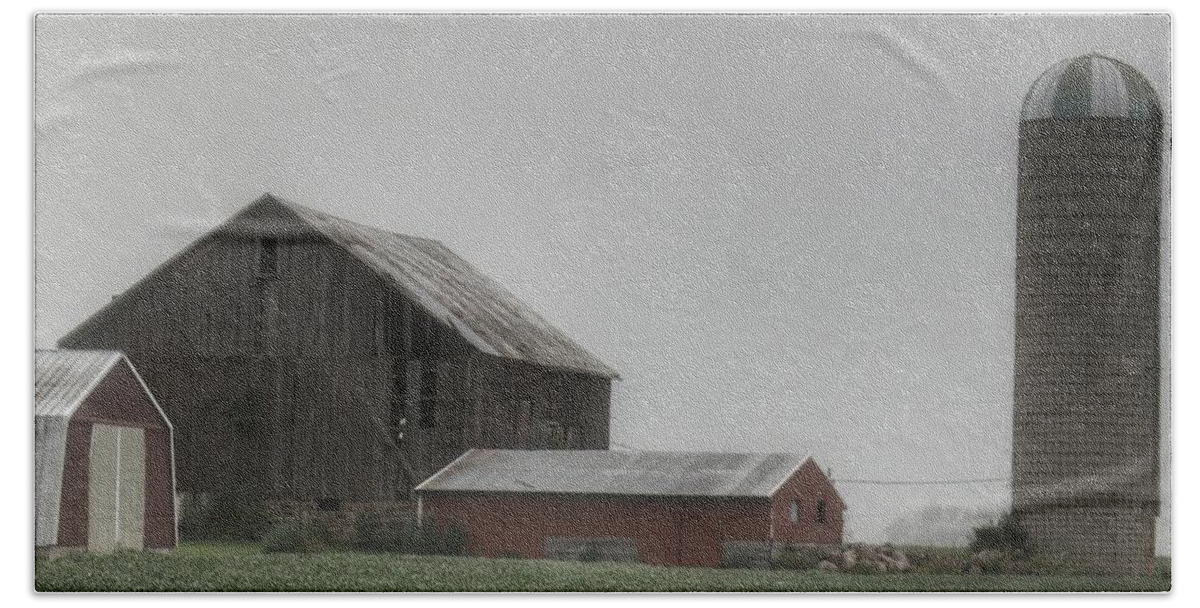 Barn Hand Towel featuring the photograph 0011 - Farm in the Fog II by Sheryl L Sutter