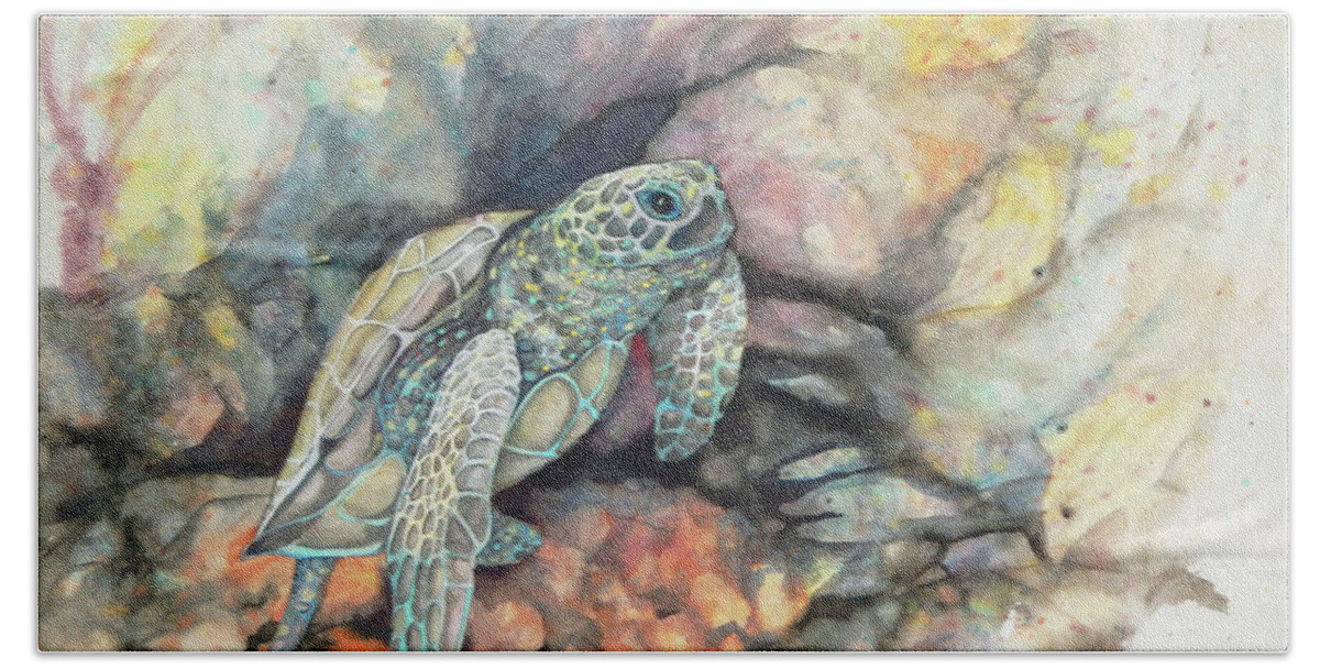 Contemporary Art Bath Towel featuring the painting Fascinating Sea Turtle by Sharon Nelson-Bianco