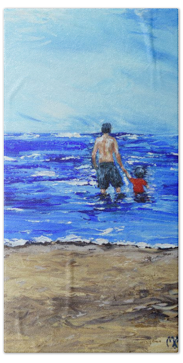 Father And Son Hand Towel featuring the painting Father and Son by Melissa Torres