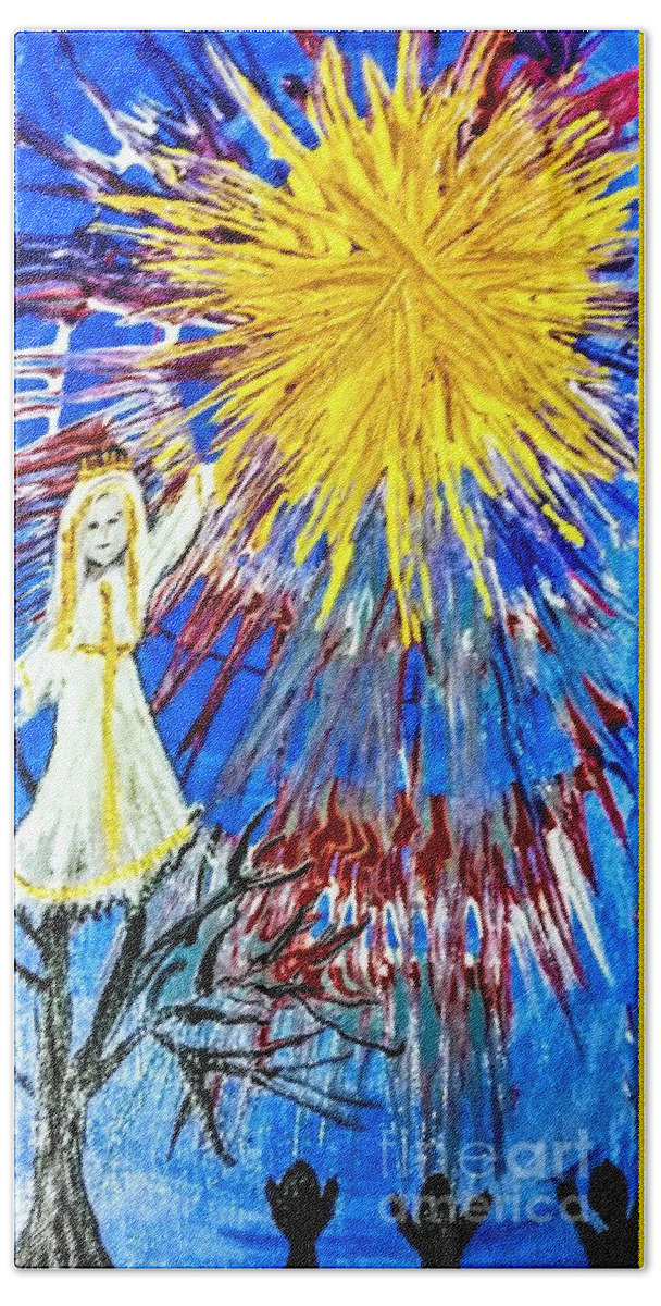 Fatima Hand Towel featuring the painting Fatima by Seaux-N-Seau Soileau