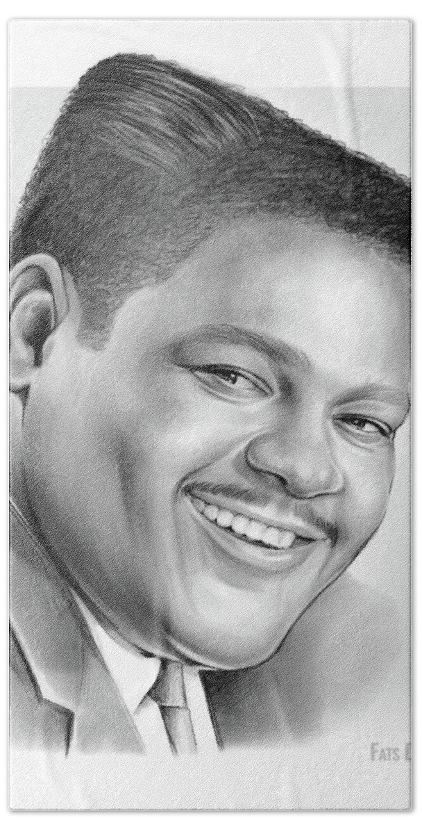 Fats Domino Bath Towel featuring the drawing Fats Domino by Greg Joens