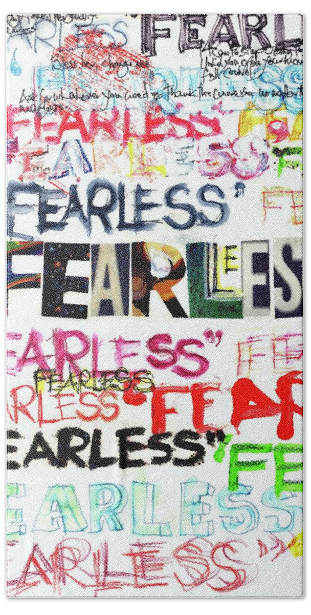 Fearless Hand Towel featuring the mixed media Fearless by Carolyn Weltman