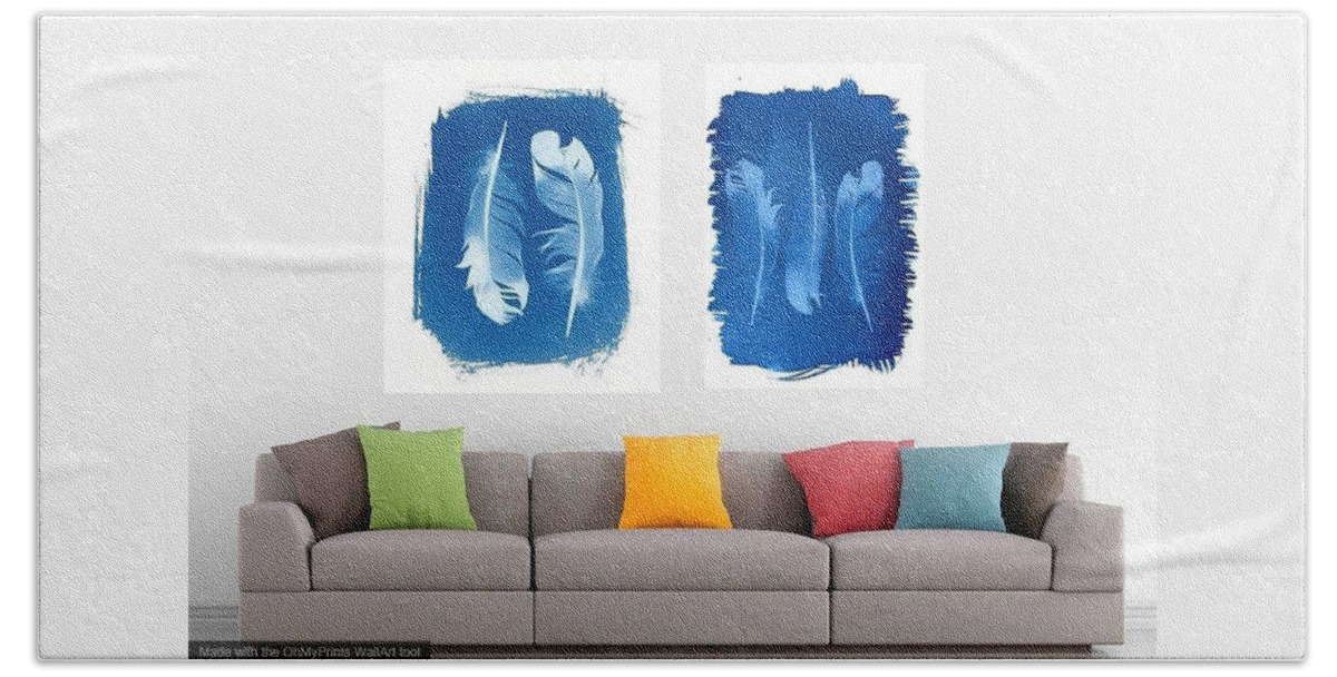 Feather Bath Towel featuring the photograph Feather cyanotype home decor by Jane Linders