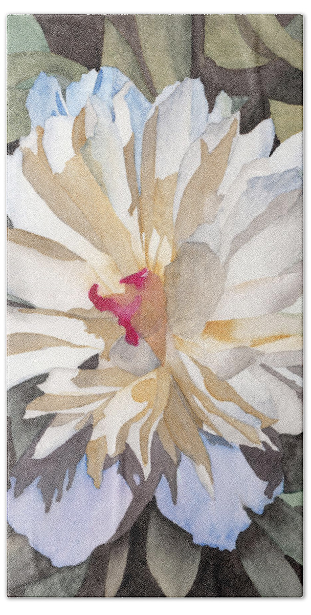 Watercolor Bath Towel featuring the painting Feathery Flower by Ken Powers