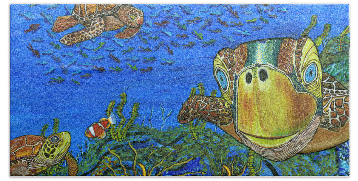 Turtles Bath Towel featuring the painting February by Paul Fields