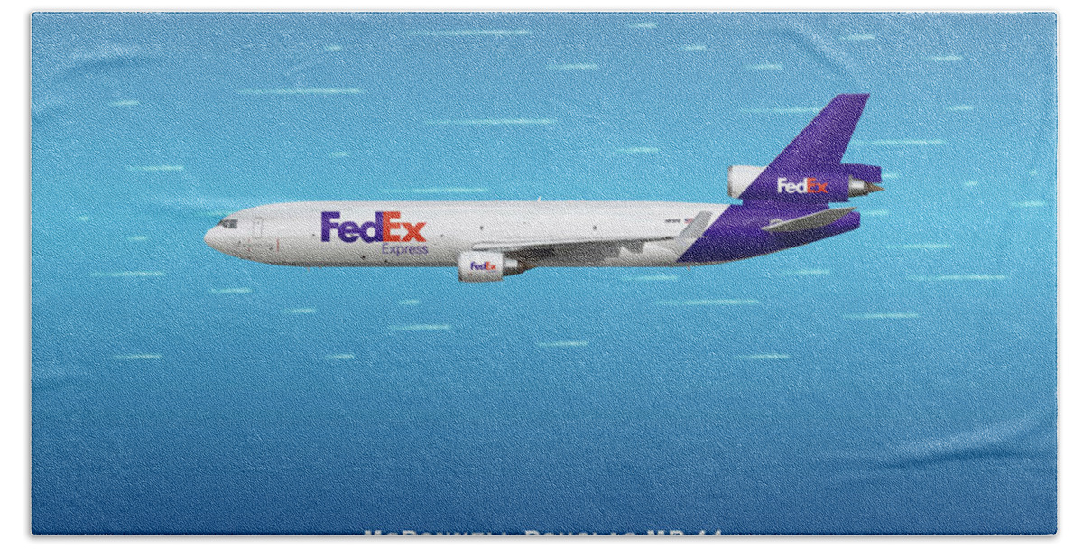 Fedex Bath Towel featuring the digital art FedEx McDonnell Douglas MD-11 by Airpower Art