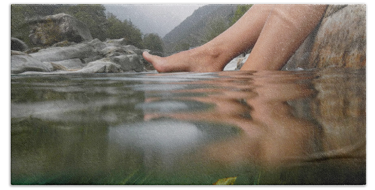 Feet Bath Towel featuring the photograph Feet on the water by Mats Silvan