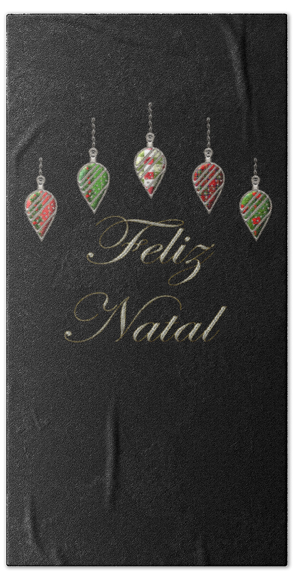 Red Bath Towel featuring the digital art Feliz Natal Portuguese Merry Christmas by Movie Poster Prints