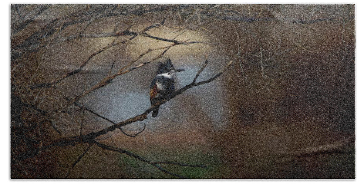 Belted Kingfisher Hand Towel featuring the digital art Female Belted Kingfisher 3 by Ernest Echols