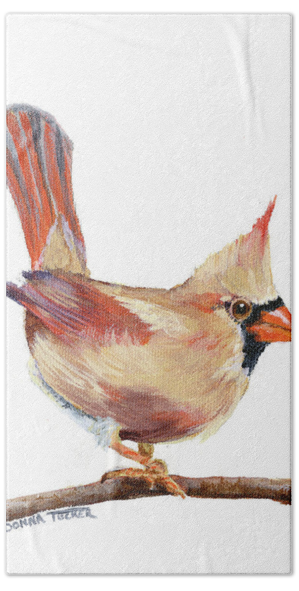 Cardinal Hand Towel featuring the painting Female Cardinal by Donna Tucker