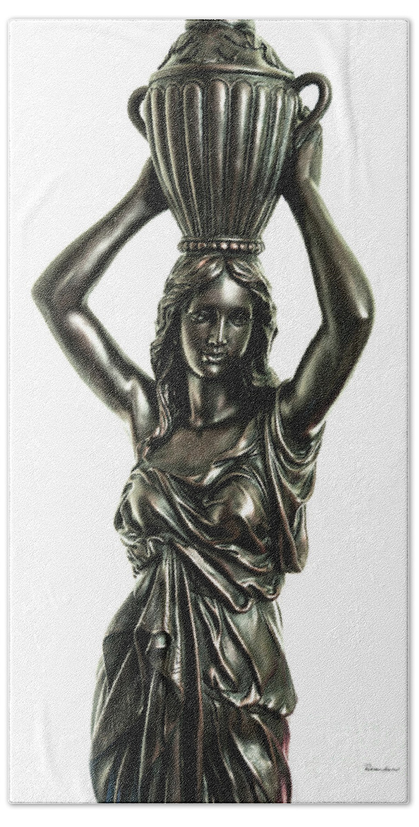Female Bath Towel featuring the photograph Female Water Goddess Bronze Statue 3288R by Ricardos Creations