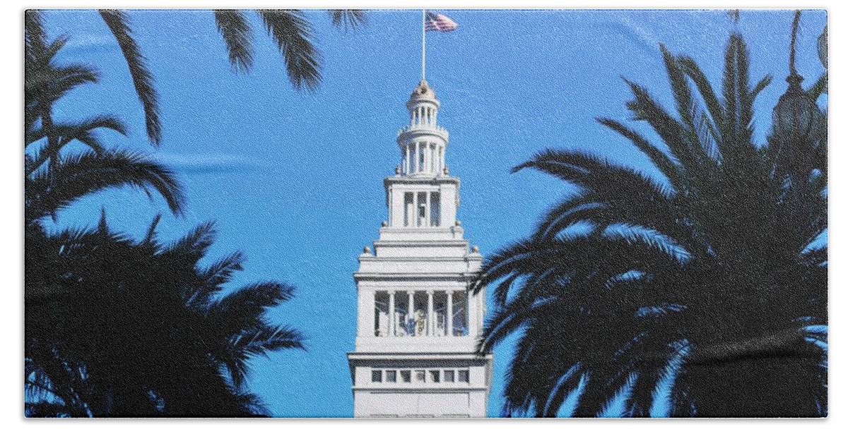 City Hand Towel featuring the photograph Ferry Building and Palm Trees - San Francisco Embarcadero by Matt Quest