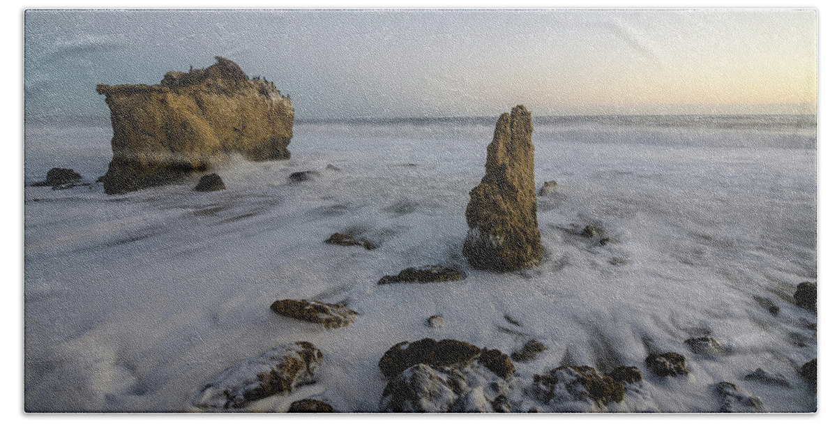 Landscape Hand Towel featuring the photograph Malibu Monoliths by Margaret Pitcher
