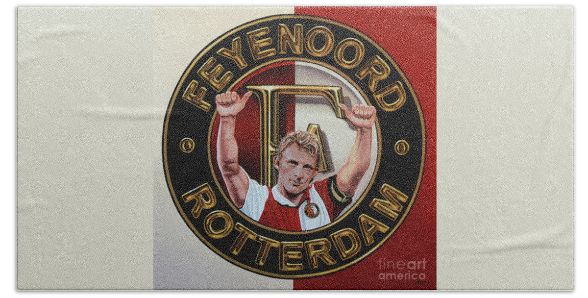 Feyenoord Hand Towel featuring the painting Feyenoord Rotterdam Painting by Paul Meijering