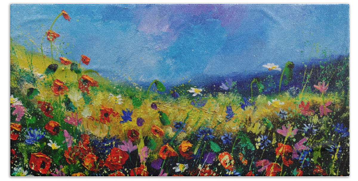 Landscape Bath Towel featuring the painting Field Flowers 561190 by Pol Ledent