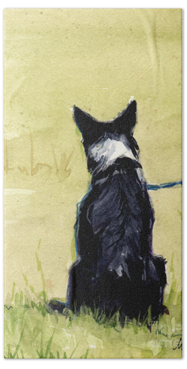 Border Collie Bath Towel featuring the painting Field Greens by Molly Poole