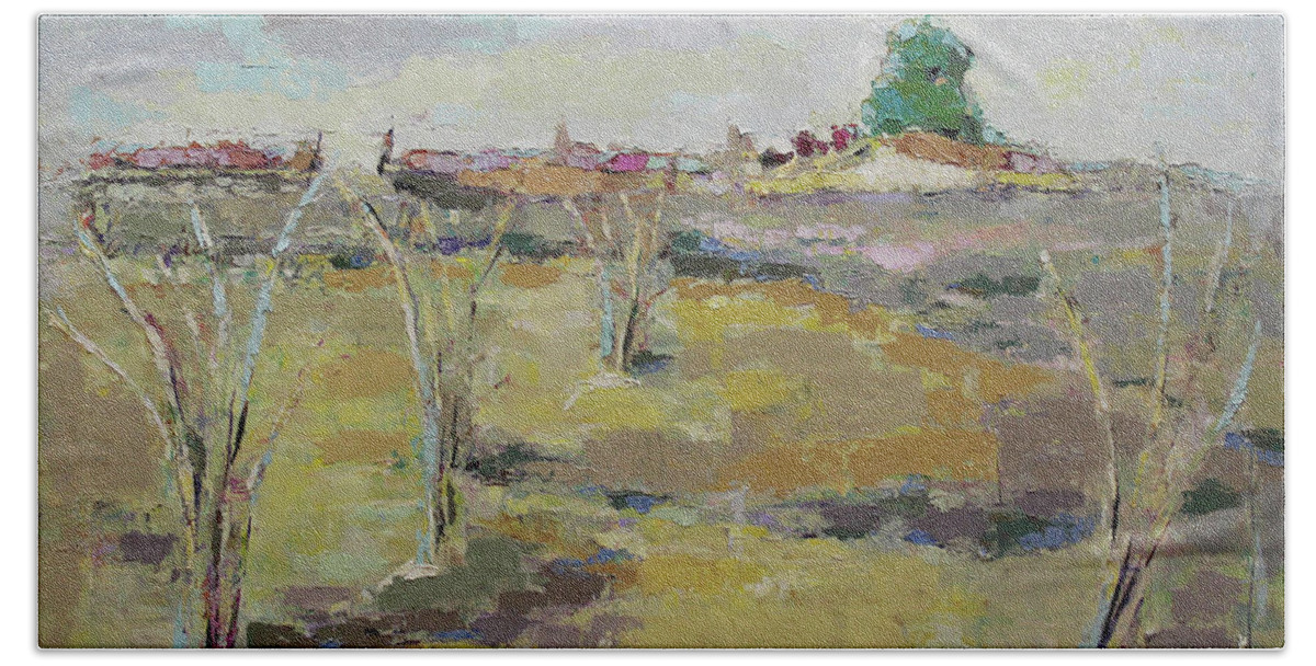 Oil Painting Bath Towel featuring the painting Field in Virginia by Becky Kim