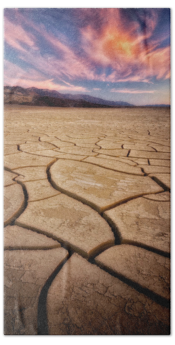 Desert Bath Towel featuring the photograph Field of Cracks by Nicki Frates