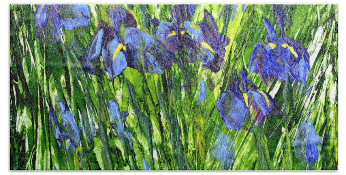 Iris Hand Towel featuring the painting Field of Irises by Charlene Fuhrman-Schulz