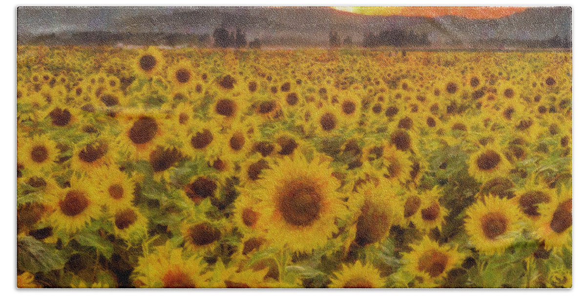 Sunflower Bath Towel featuring the photograph Field of Sunflowers by Mark Kiver
