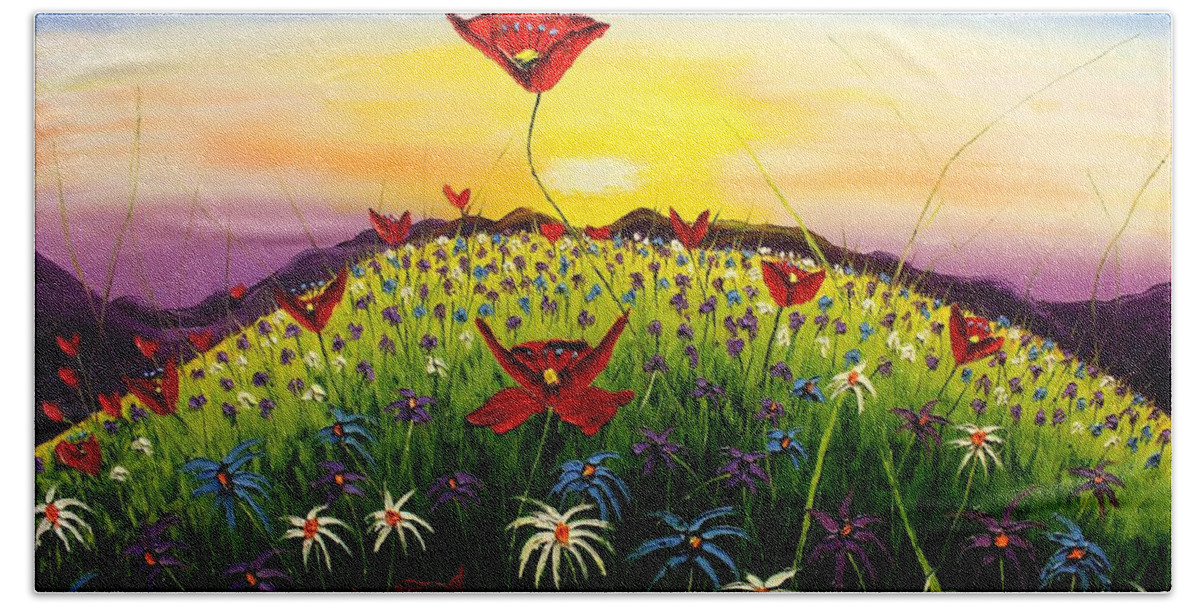  Bath Towel featuring the painting Field Of Wildflowers #12 by James Dunbar