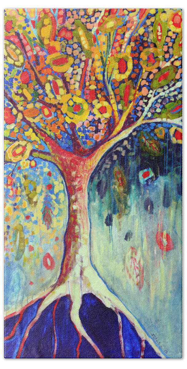 Tree Hand Towel featuring the painting Fiesta Tree by Jennifer Lommers