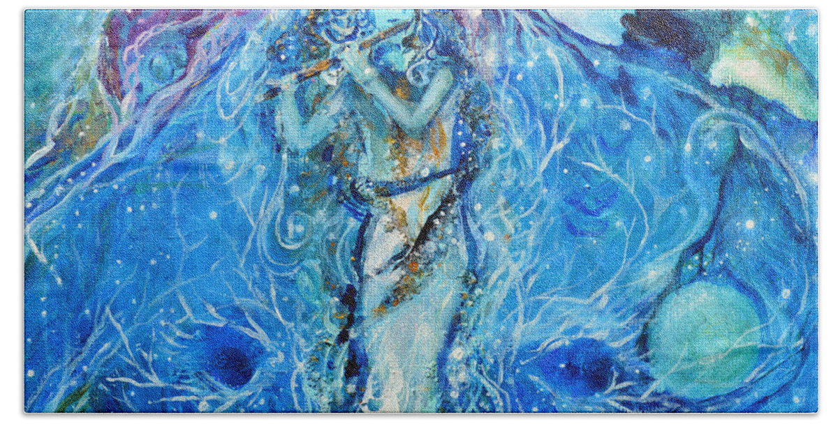  Bath Towel featuring the painting Fifth Chakra Angel Krishna in Blue by Ashleigh Dyan Bayer