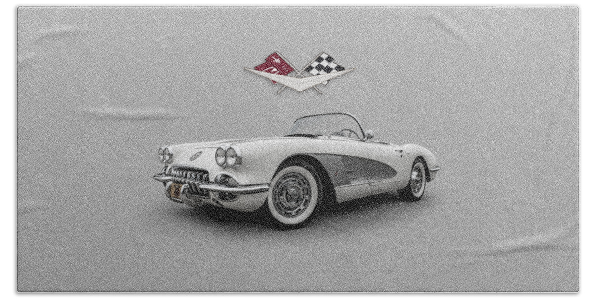 Corvette Hand Towel featuring the digital art Fifty-Eight Corvette by Douglas Pittman