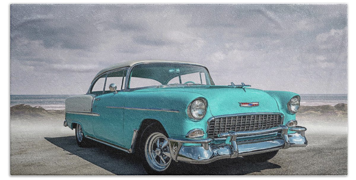 Vintage Hand Towel featuring the digital art Fifty-Five Chevy by Douglas Pittman