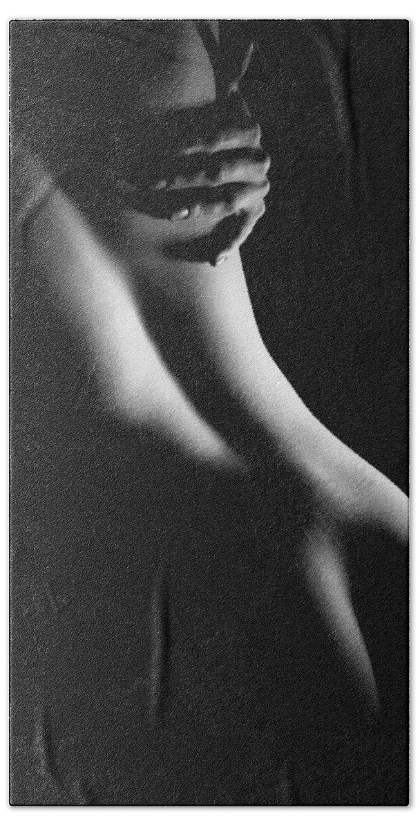 Nude Bath Towel featuring the photograph Figure Study with Hand by Joe Kozlowski