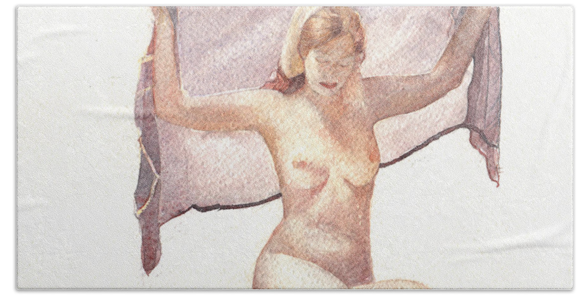 Erotic Hand Towel featuring the painting Figure with Veil by David Ladmore