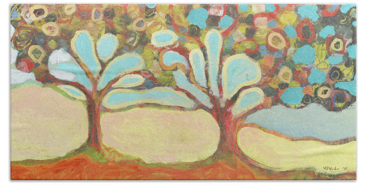 Tree Bath Sheet featuring the painting Finding Strength Together by Jennifer Lommers