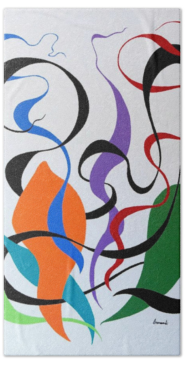 Abstract Bath Towel featuring the painting Finding by Thomas Gronowski