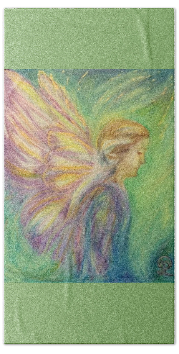 Fiona The Butterfly Angel Bath Towel featuring the painting Fiona the Butterfly Angel by Therese Legere