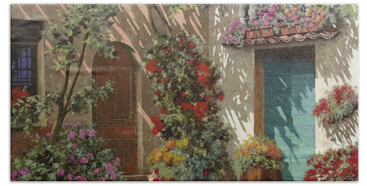 Flowers Hand Towel featuring the painting Fiori In Cortile by Guido Borelli