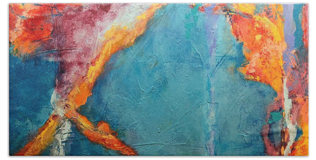 Abstract Painting Hand Towel featuring the painting Fire and Ice by Mary Mirabal