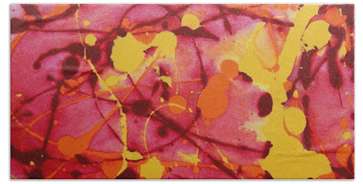 Abstract Hand Towel featuring the painting Fire Burst by Corinne Elizabeth Cowherd