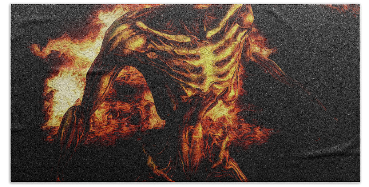 Dead Bath Towel featuring the painting Fire Demon by AM FineArtPrints