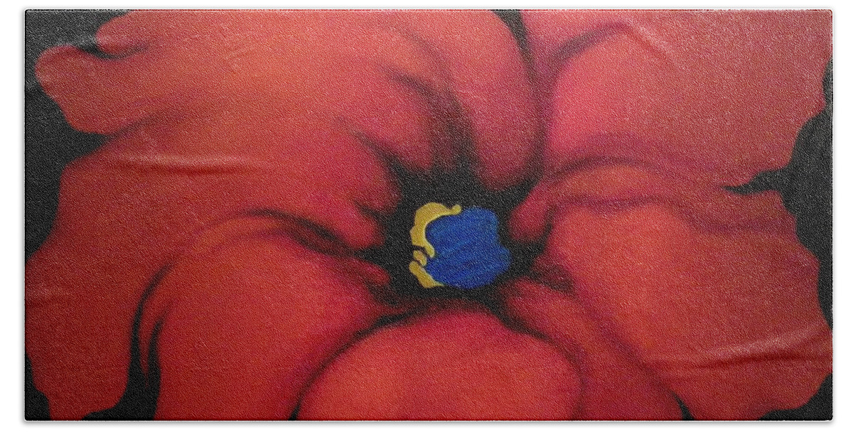 Red Bloom Artwork Bath Towel featuring the painting Fire Flower by Jordana Sands
