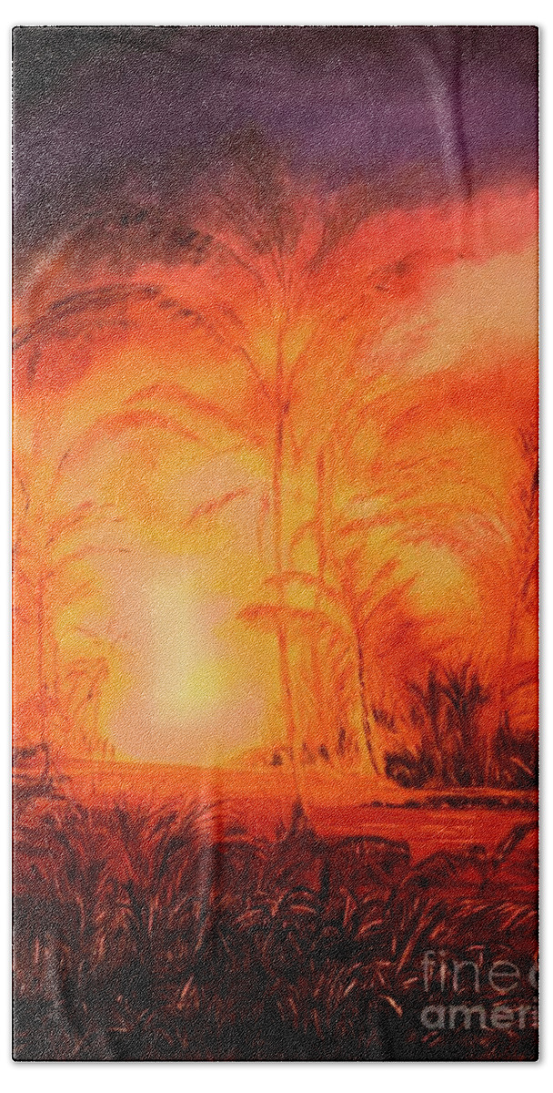 Leilani Hand Towel featuring the painting Moku Glow by Michael Silbaugh