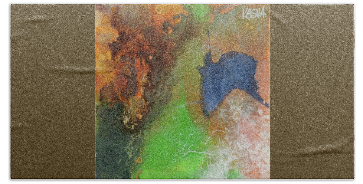 Abstract Painting Bath Towel featuring the painting Firefly by Kasha Ritter