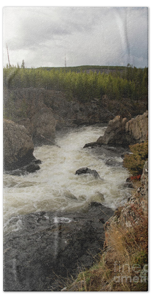 Firehole River Bath Towel featuring the photograph Firehole river cascade by Cindy Murphy - NightVisions