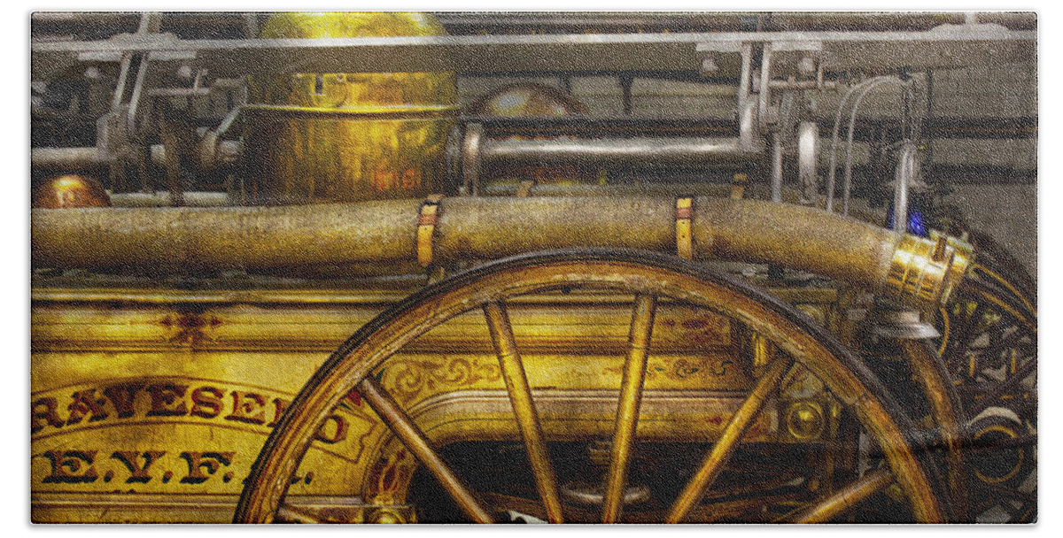 Fireman Bath Towel featuring the photograph Fireman - Piano Engine - 1855 by Mike Savad