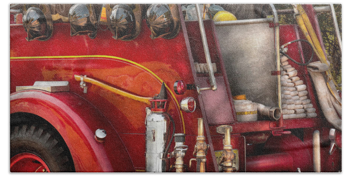 Fireman Art Bath Towel featuring the photograph Fireman - Ready for a fire by Mike Savad