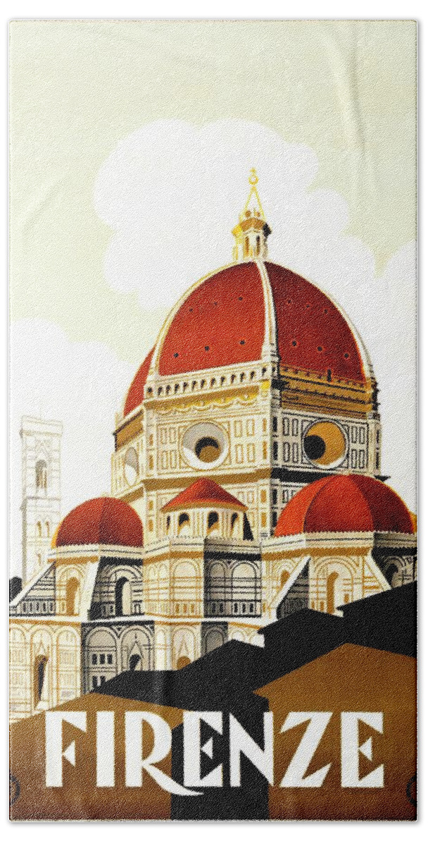 Travel Poster Bath Towel featuring the painting Firenze travel poster 1930 by Vincent Monozlay