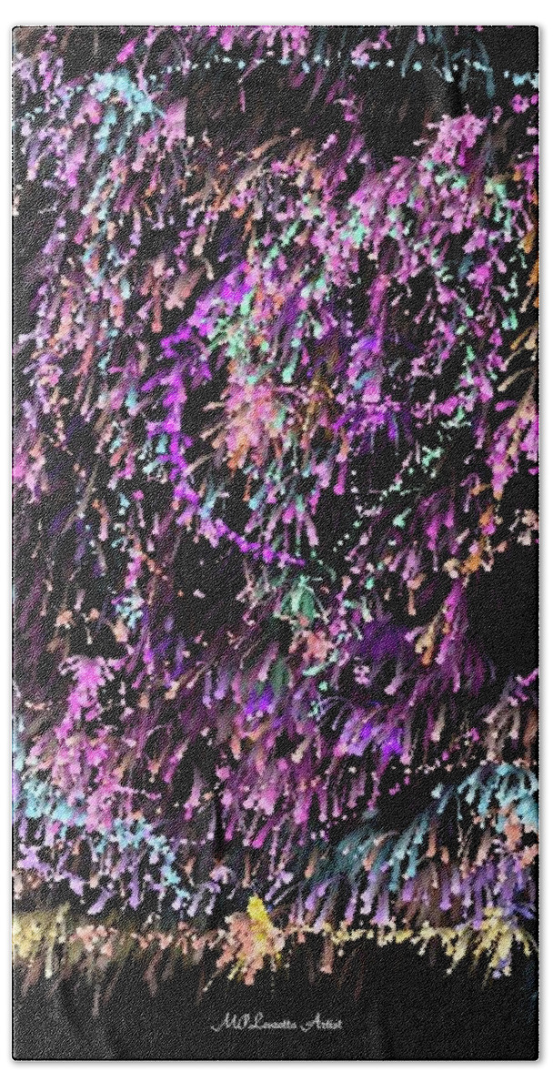 Mixed Media Bath Towel featuring the mixed media Fireworks by Marian Lonzetta