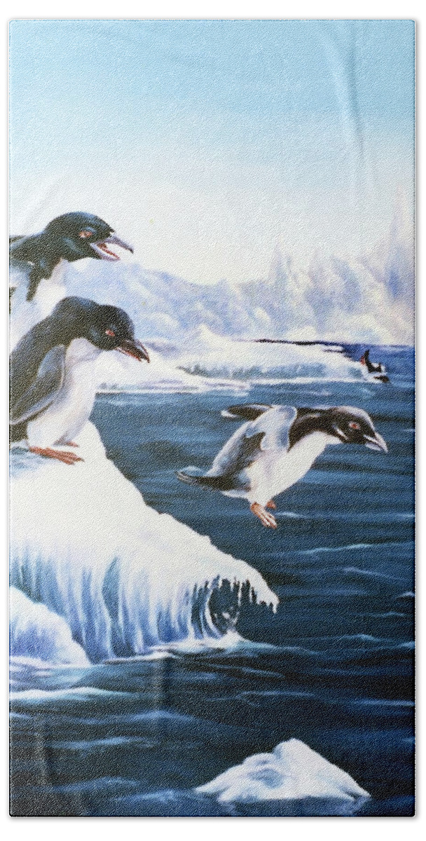 Antarctica Bath Towel featuring the painting First Leap by Anthony DiNicola
