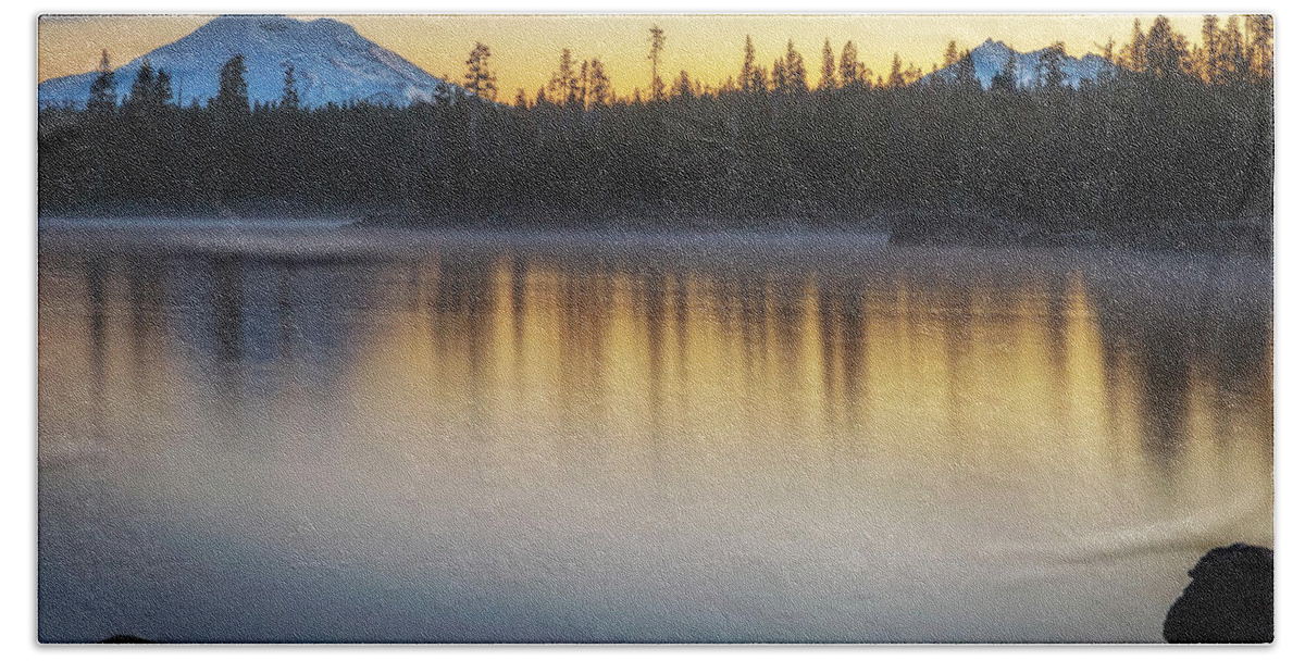 Lake Bath Towel featuring the photograph First Light at Lava Lake by Cat Connor
